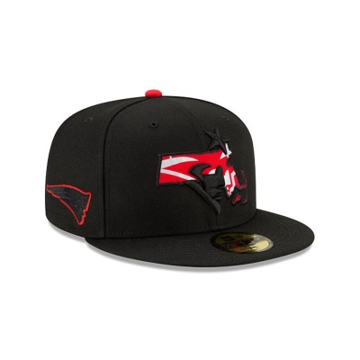 Black New England Patriots Hat - New Era NFL State Logo Reflect 59FIFTY Fitted Caps USA6915284